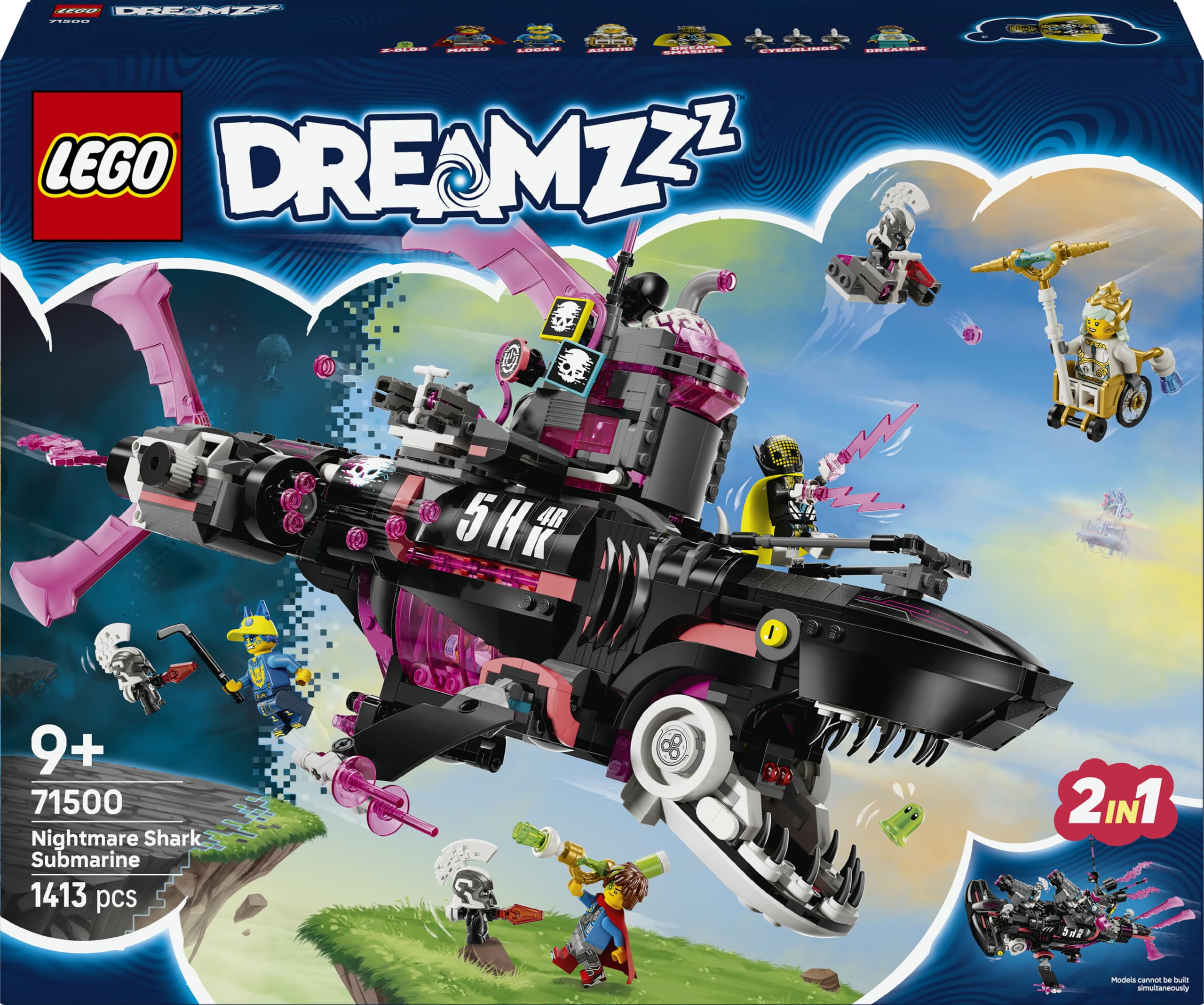 LEGO DREAMZzz 2in1 Nightmare Shark Submarine 71500 | Toys for 9+ Year Old Boys, Modular Set, 2 Building Options, 2 Detachable Flyers & 5 Minifigures, Gift Idea, 1413 Pieces