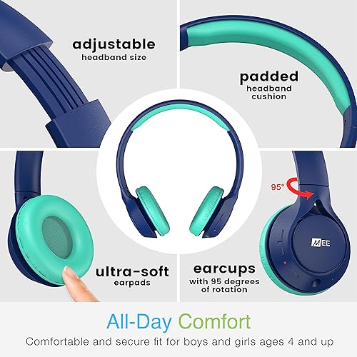 Miniatura 5 de MEE Audio KidJamz KJ45BT - Auriculares inalámbricos Bluetooth para niños con limitador de volumen y micrófono, auriculares ajustables para niños