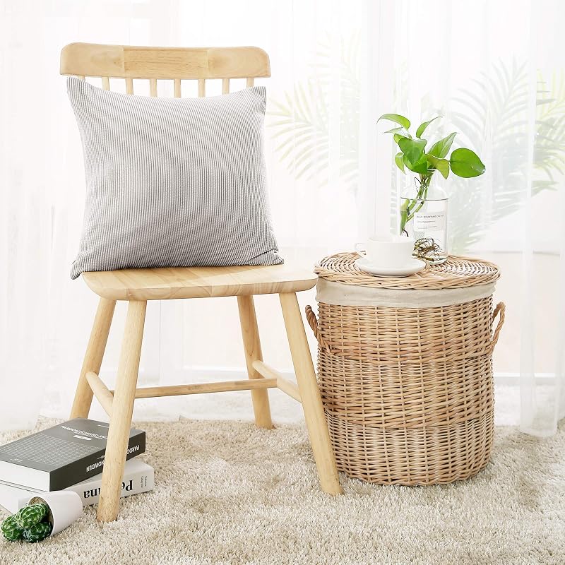 Deconovo Corduroy Throw Cushion Covers Plush Velvet Throw Pillow Cases with Invisible Zipper for Sofa Light Grey 20 x 20 Inch 1 Piece