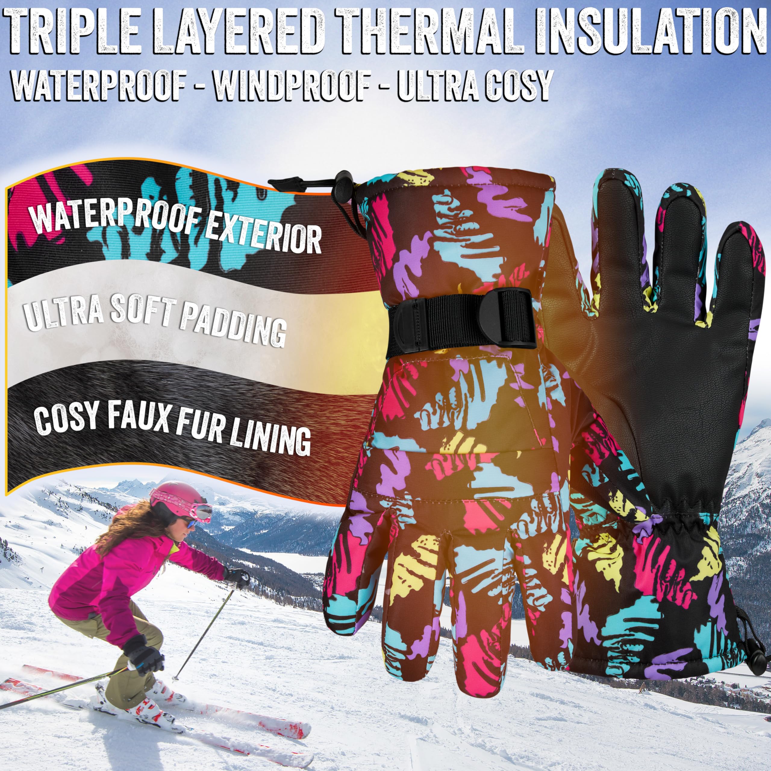 Guanti Sci Bambina Termici Impermeabili - Guanti Invernali Touch Screen Per Neve 6-15 Anni - Foto 10