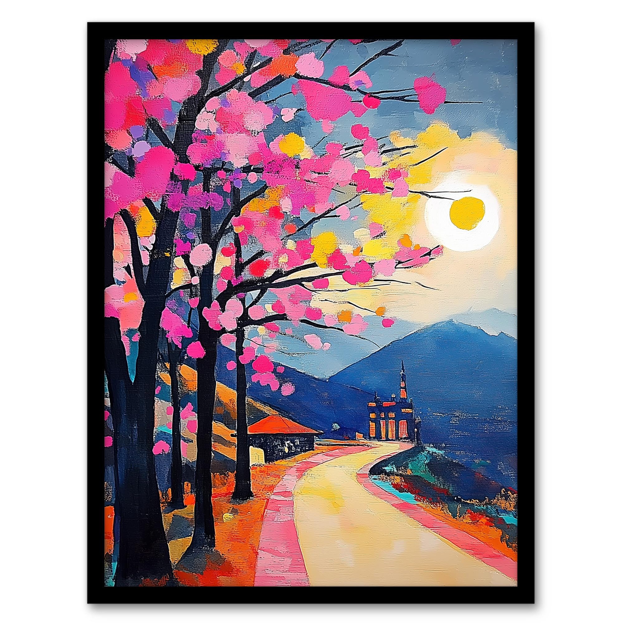 Artery8 Hallstatt Austria Colourful Abstract Painting Living Room Artwork Framed Wall Art Print 18X24 Inch