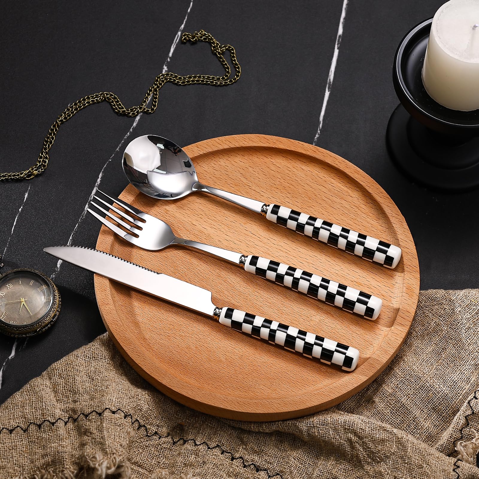 Koythin 3-Piece Black Check Stainless Steel Cutlery Set — Amazon image 9