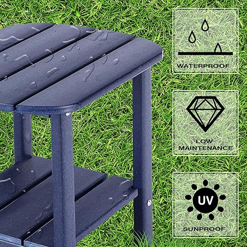 Miniatura 324 de LZRS Mesa auxiliar para exteriores, mesa auxiliar ovalada Adirondack doble con almacenamiento de 2 niveles, mesas auxiliares de HDPE para patio
