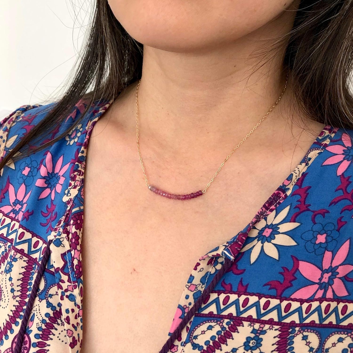 Real Pink Sapphire Ombre Beaded Necklace – 14k Gold Fill, Rose Gold Fill, or Sterling Silver Chain – Handmade Dainty Jewelry for Women – Gift for Her