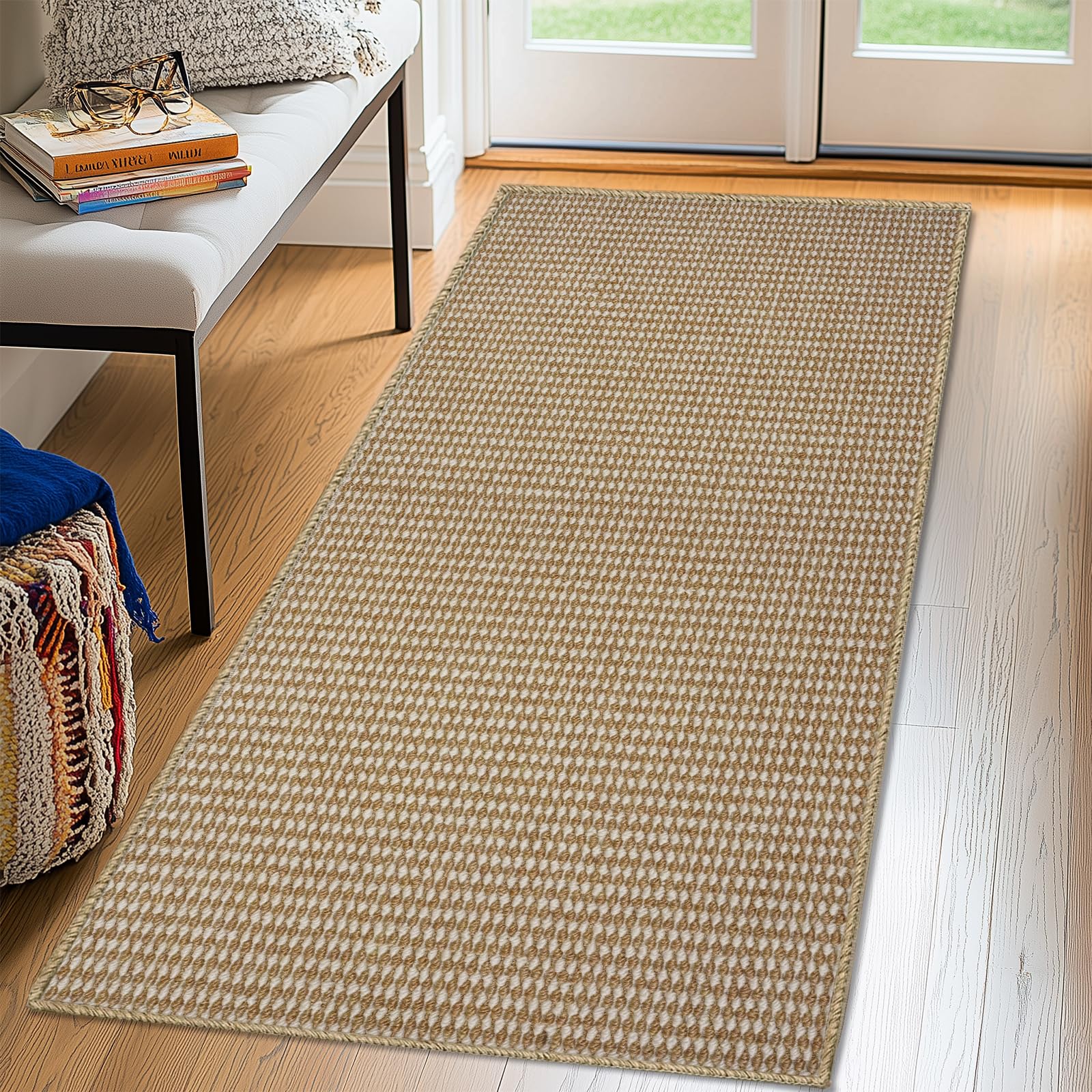TuoChiShangMao Hallway Runner Rug 50x150cm, Absorbent Long Carpet Runner Rubber Backing, Anti-Skid Runner Rug Floor Mat for Entryway Kitchen Lounge Bedroom (Brown and White)