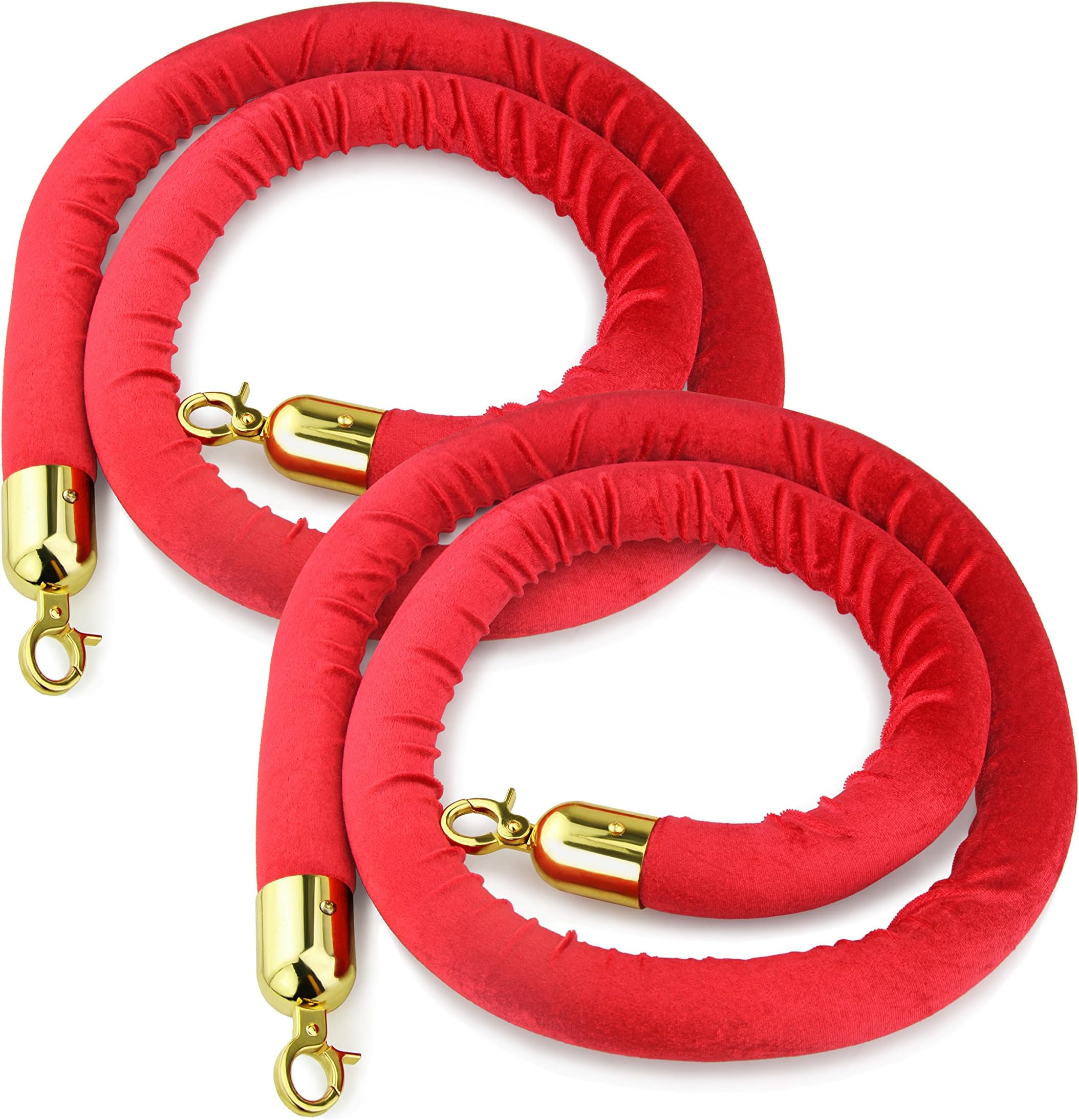 New Star Foodservice 54750 Red Velvet Stanchion Rope with Gold Color Plated Hooks, 79.5-Inch, Set of 2