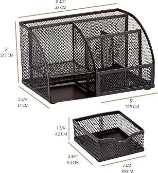 Annova Mesh Desk Organizer Office with 7 Compartments + Drawer/Desk Tidy Candy/Pen Holder/Multifunctional Organizer (Black)