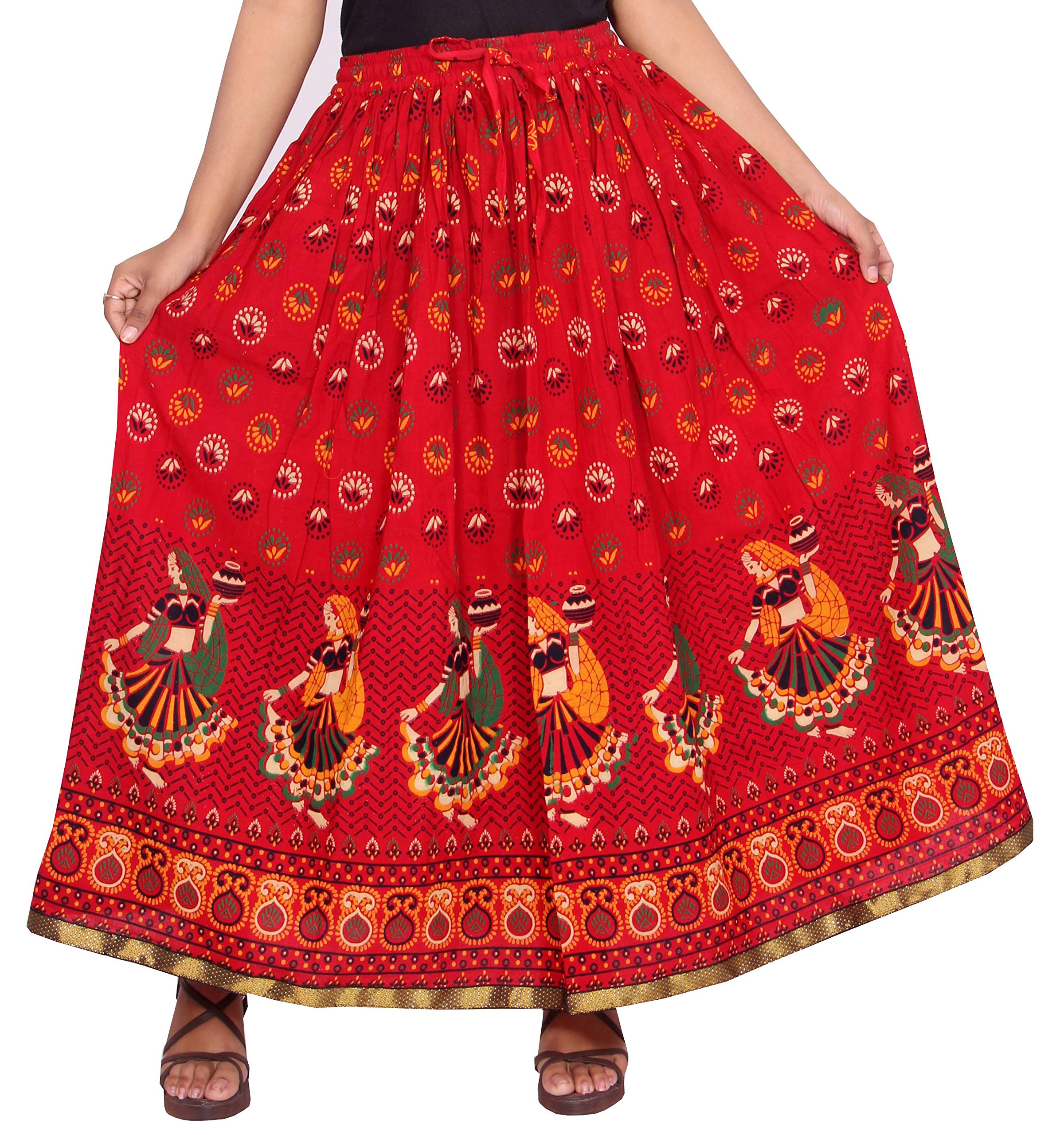 SAMJHIWomen's Premium Polyester Long Skirt (skt246, Red 1, Free Size)