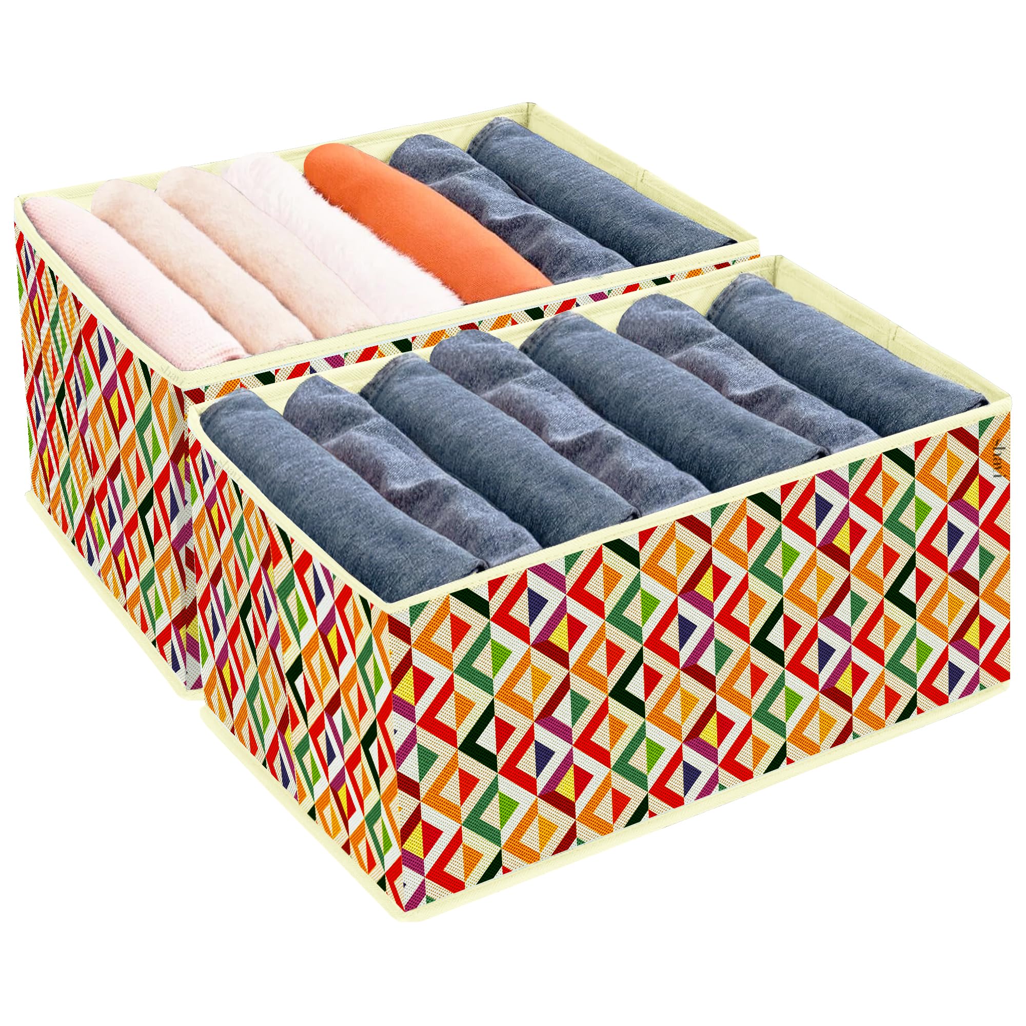 Shavi Bag 7 Grid Non Woven Wardrobe Clothes Organizer, Jeans Organizer for Wardrobe,Clothes Storage Box, Foldable Clothes Drawer Organizer for Wardrobe, Dresses, T-shirts (Pack of 2, Wave Off-White1) (B0CYX197Z3) Amazon Price History, Amazon Price Tracker