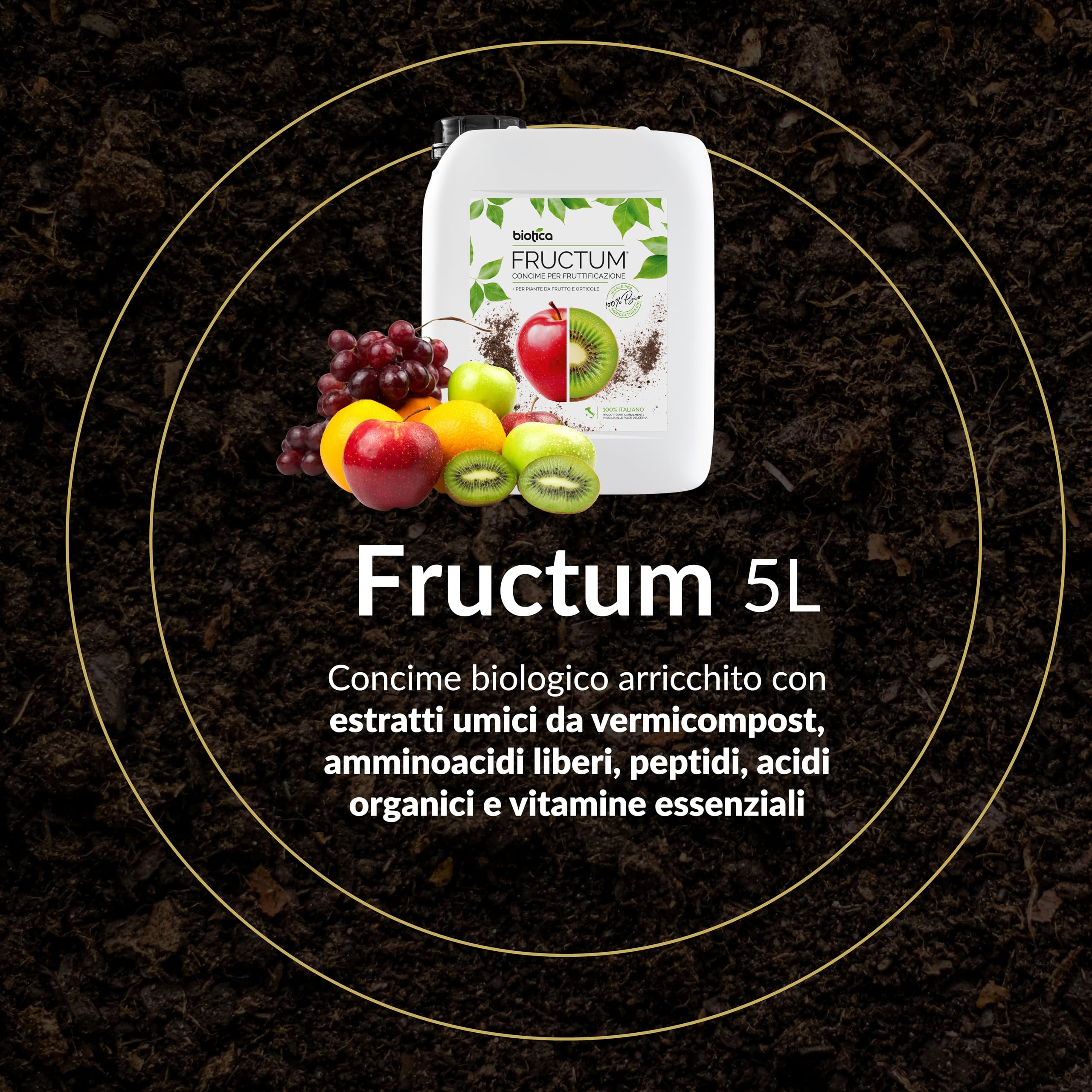 BIOTICA Concime Liquido Biologico per Piante da Frutto e Orto, Fructum 5L