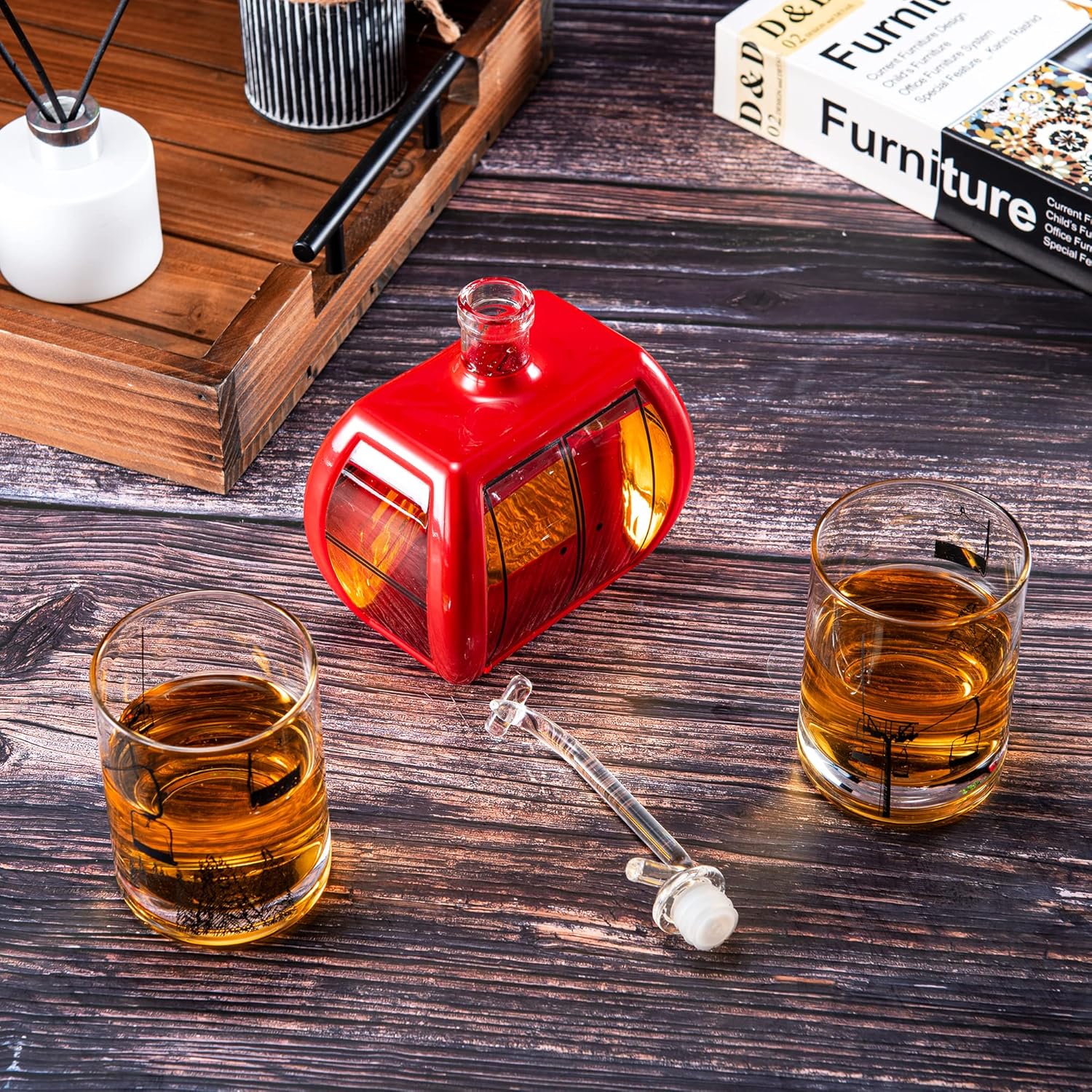 Ski Mountain Gondola Decanter & Glasses Wine & Whiskey - 34oz - 2 x 10oz Snow Mountains Chairlift Glassware - Christmas Home Decor - Skier & Snowboarder Gifts, Vintage, Winter Skiers Decorations Gift