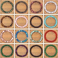 FINZOR 16PCS Healing Crystal Bracelets Set for Women Men - 8mm Natural Stone Beaded Stretch Bracelets, Energy Healing Birthday Gifts