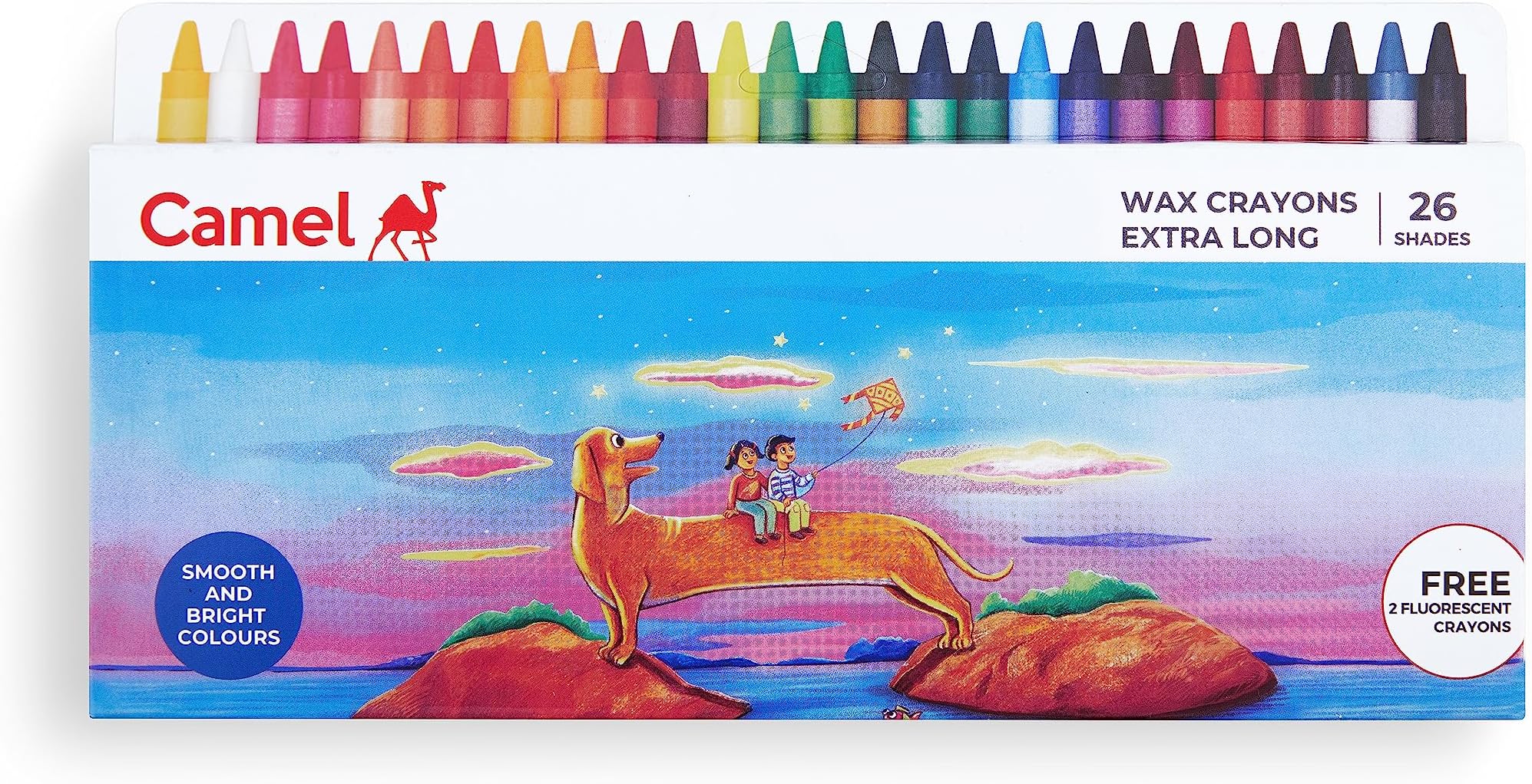 Camel Kokuyo Extra Long Wax Crayons, Gold, Silver, Pack Of 24 Shades
