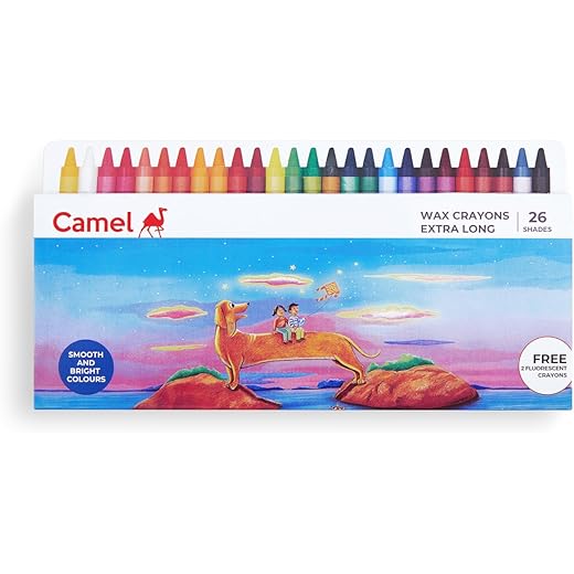 Camel Kokuyo Extra Long Wax Crayons, Gold, Silver, Pack Of 24 Shades