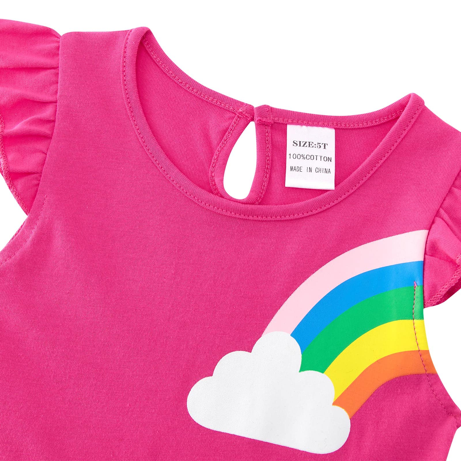 SFreeBo Mädchen Kleider Einhorn Regenbogen Kleid Kinder Mädchen Geschenk Baumwolle Bunt Kleider für Mädchen 104 110 116 122 128