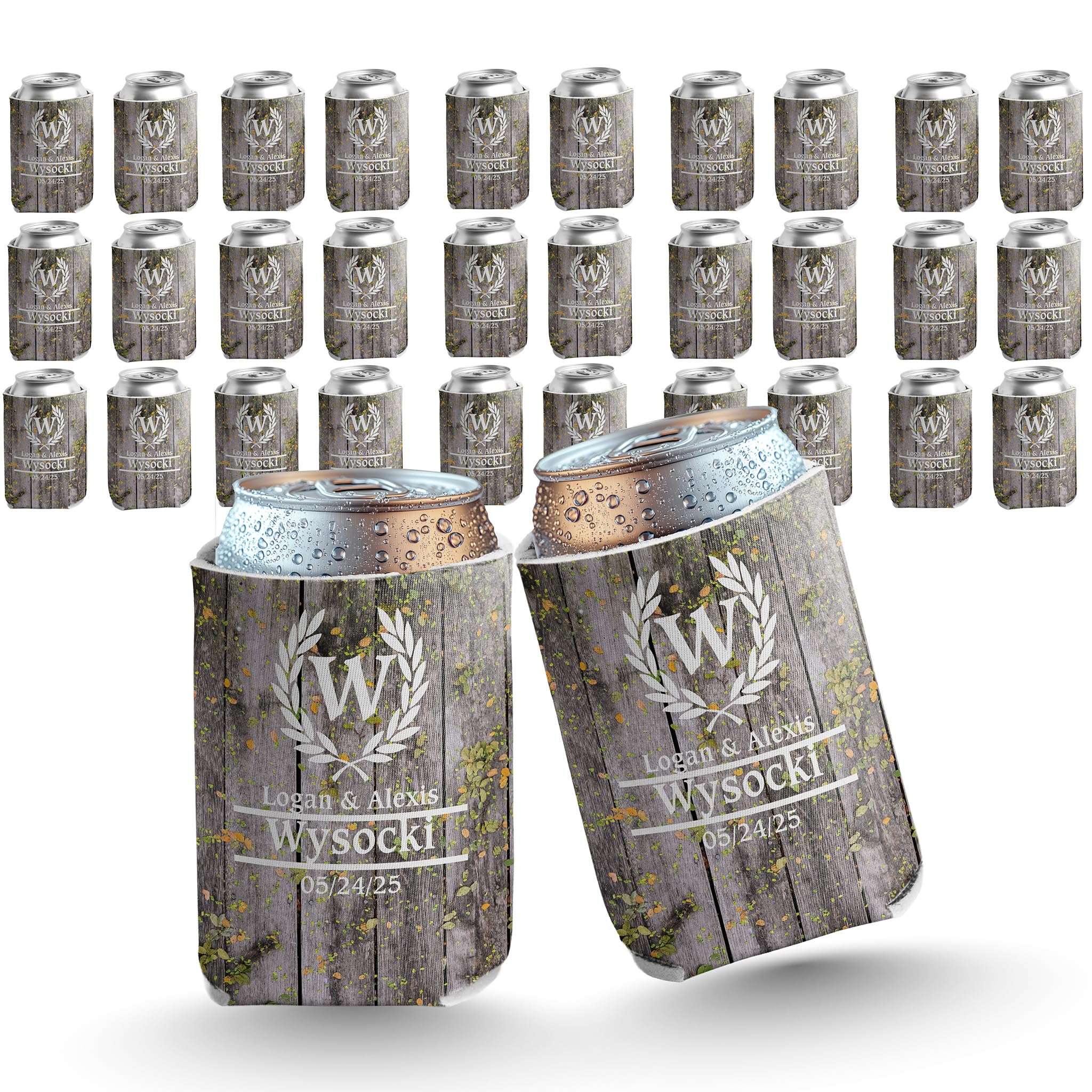 VictoryStore Can and Beverage Coolers: Custom Wedding Can Coolers - Laurel And Initial (100)