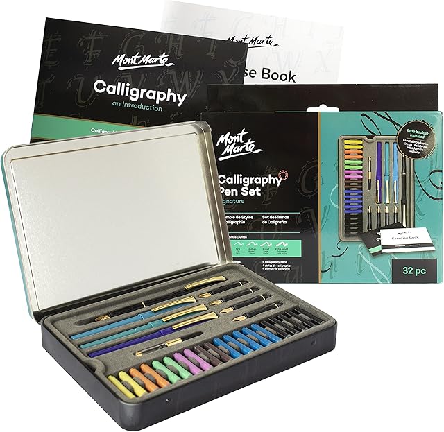 MONT MARTE Calligraphy Pen Set - 32 pieces - Perfect for beginners - Includes: 4x calligraphy pen, 5x calligraphy nibs and much more - Great introduction to Calligraphy and Handlettering
