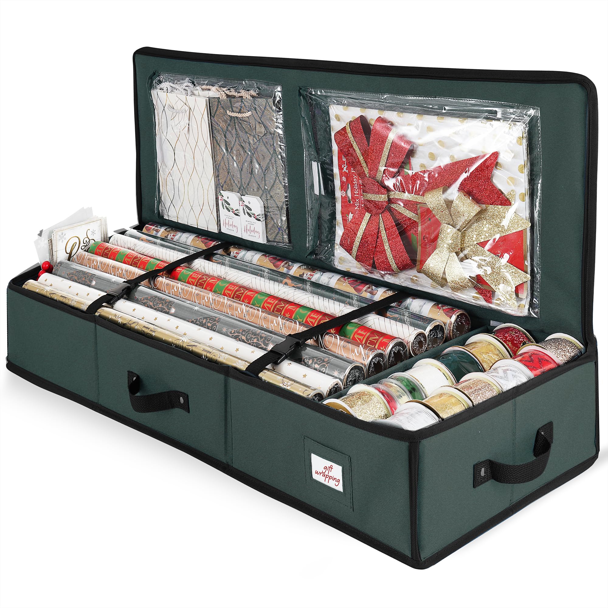 Hearth &amp; Harbor Wrapping Paper Storage Container - Christmas Storage Bag with Interior Pockets - Gift Wrapping Organizer Storage Fits Up to 22 Rolls of 40" - Tear Proof Wrapping Paper Organizer