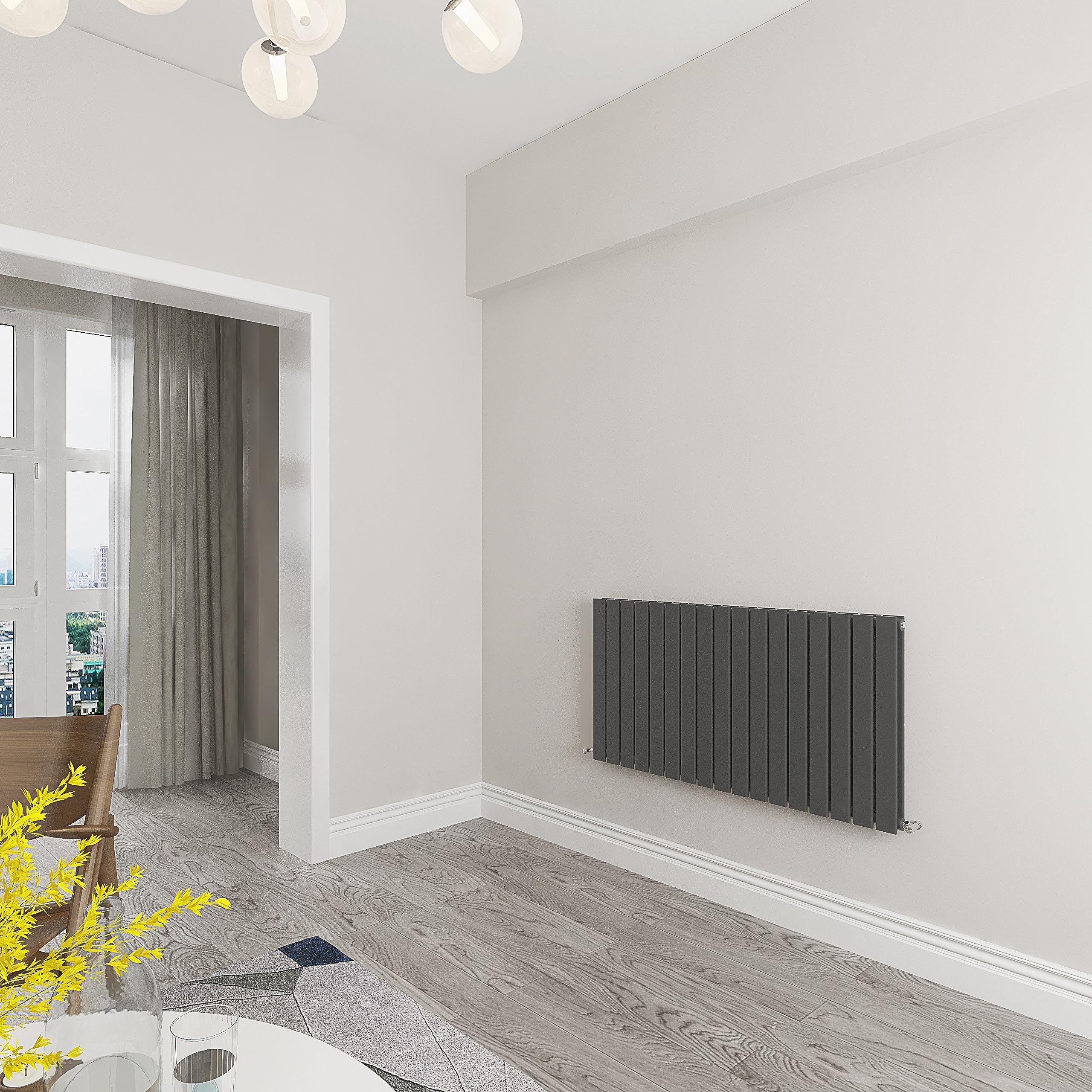 Skybathroom | 600x1156mm Horizontal Anthracite Flat Double Panel Central Heating Radiator
