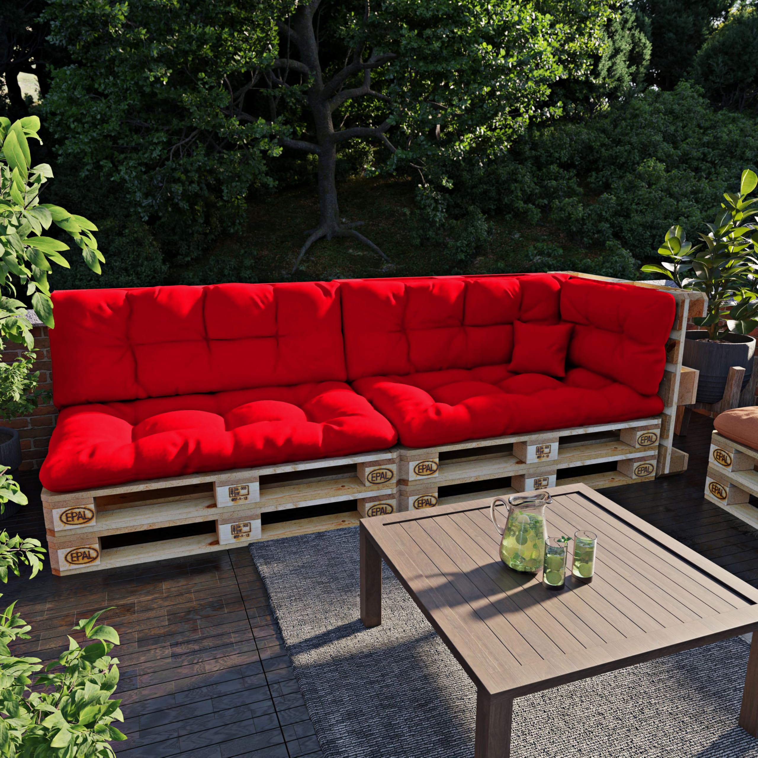 POKAR Cuscino-sedile 120x80x12cm per Divano da Giardino Idrorepellente, per Bancali, Comoda Seduta, Schiuma fredda, senza Pallet, beige