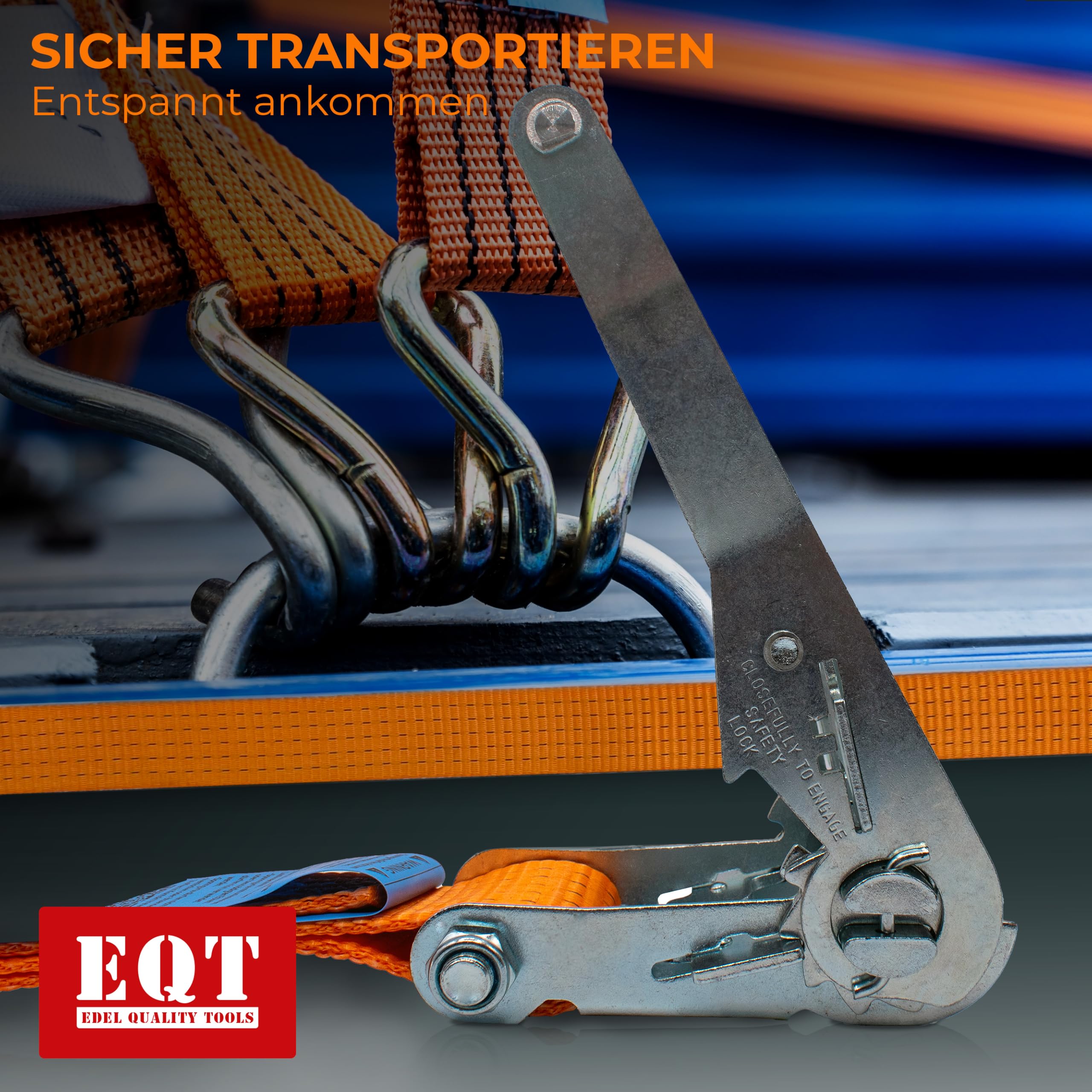 EQT 4 Stück 5000kg 6m Spanngurte mit Ratsche und Haken zweiteilig DIN EN 12195-2 TÜV GS