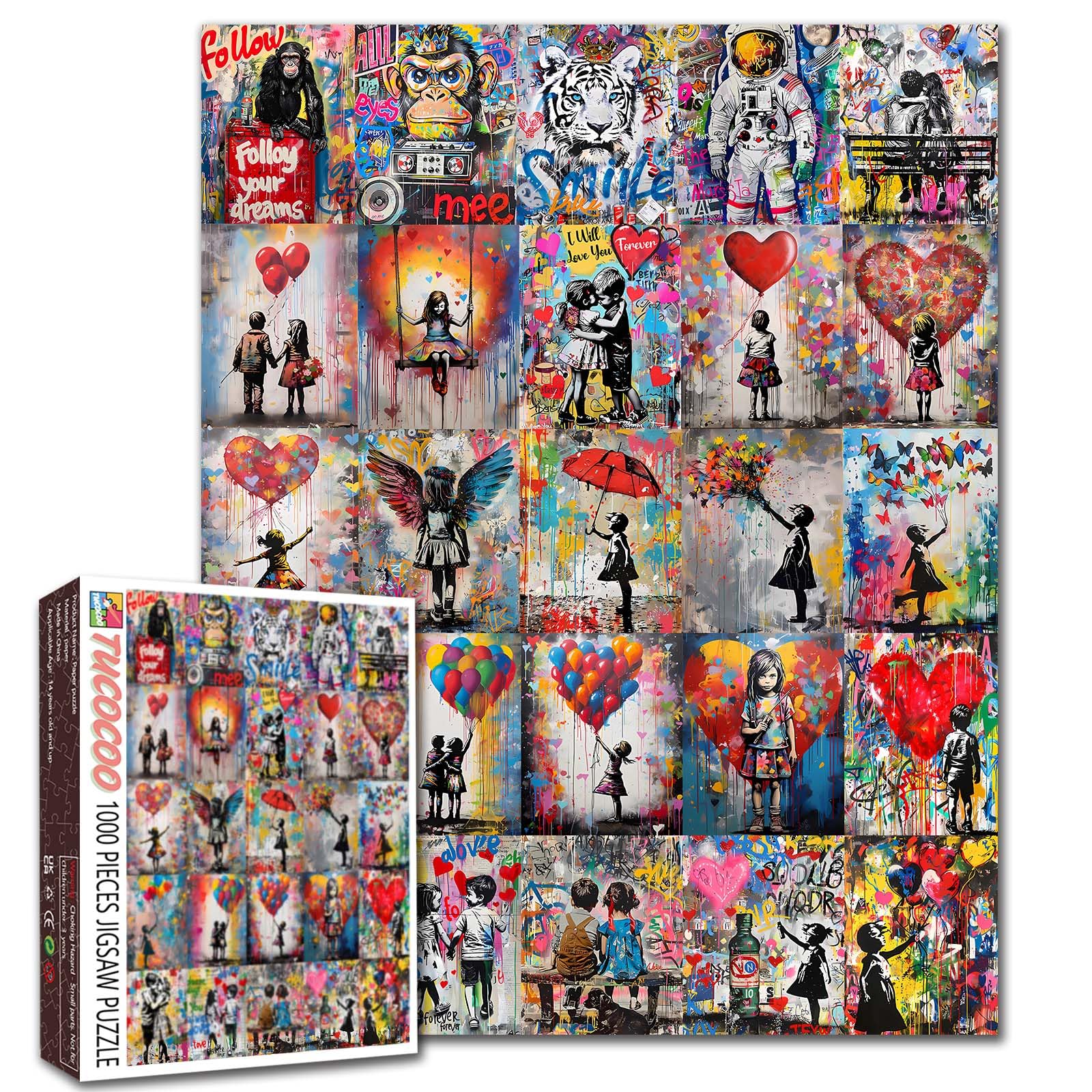 Tucocoo Graffiti Street Art Puzzle, 1000 Pieces, Impossible Puzzles for Adults Colorful Banksy Girl Collage
