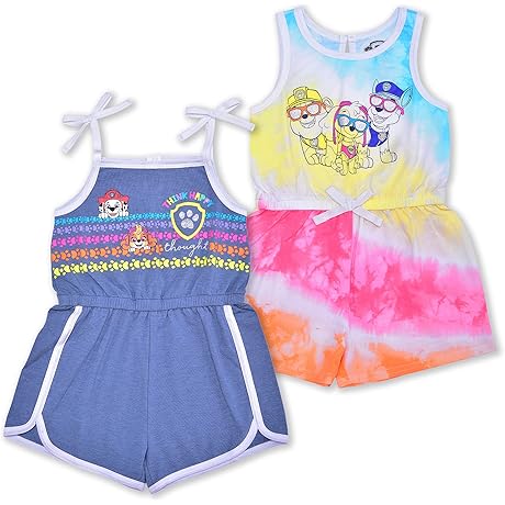 PAW Patrol Skye, Chase, Marshall, and Rubble Girls 2 Pack Sleeveless Romper...