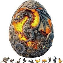 234Piece Wooden Jigsaw Puzzle for Adults - Steampunk Dragon Egg Art, Precise Laser-Cut Wooden Puzzle with Unique Animal Shape Pieces, Fantasy Art Puzzles for Gift Dragon Egg