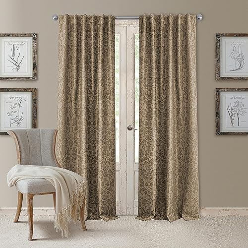 Miniatura 10 de Elrene Home Fashions Antonia Damasco Floral Opaco Panel de Cortina Individual para Ventana, 52"x95", Rojo Rojo,Oro envejecido,Gris
