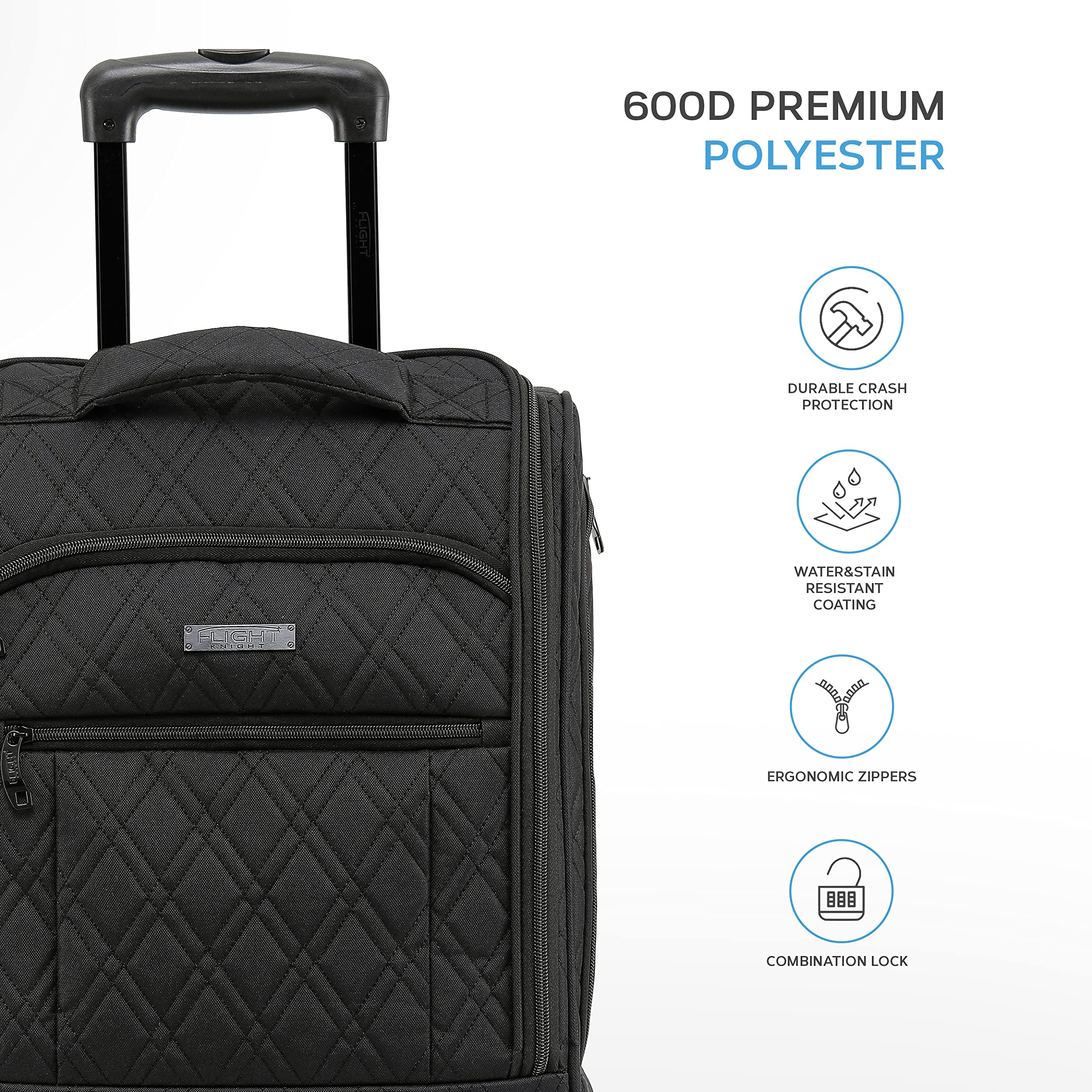 Flight Knight 45x36x20cm easyJet Underseat Carry On Non Priority Approved Hand Luggage Case - 2 Wheels - Ultra Lightweight Durable Soft Case Textile Cabin Suitcase