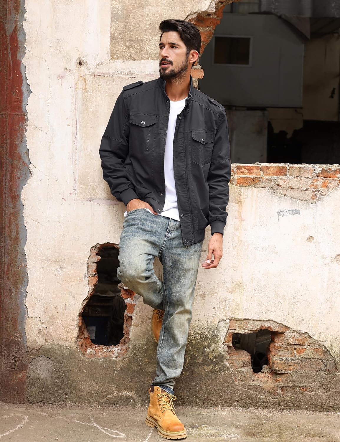 TACVASEN Men's Winter Jacket Fleece Lined Military Jacket Cargo Windbreaker Zip Front Stand Collar Coat with Multi Pockets - Image 3