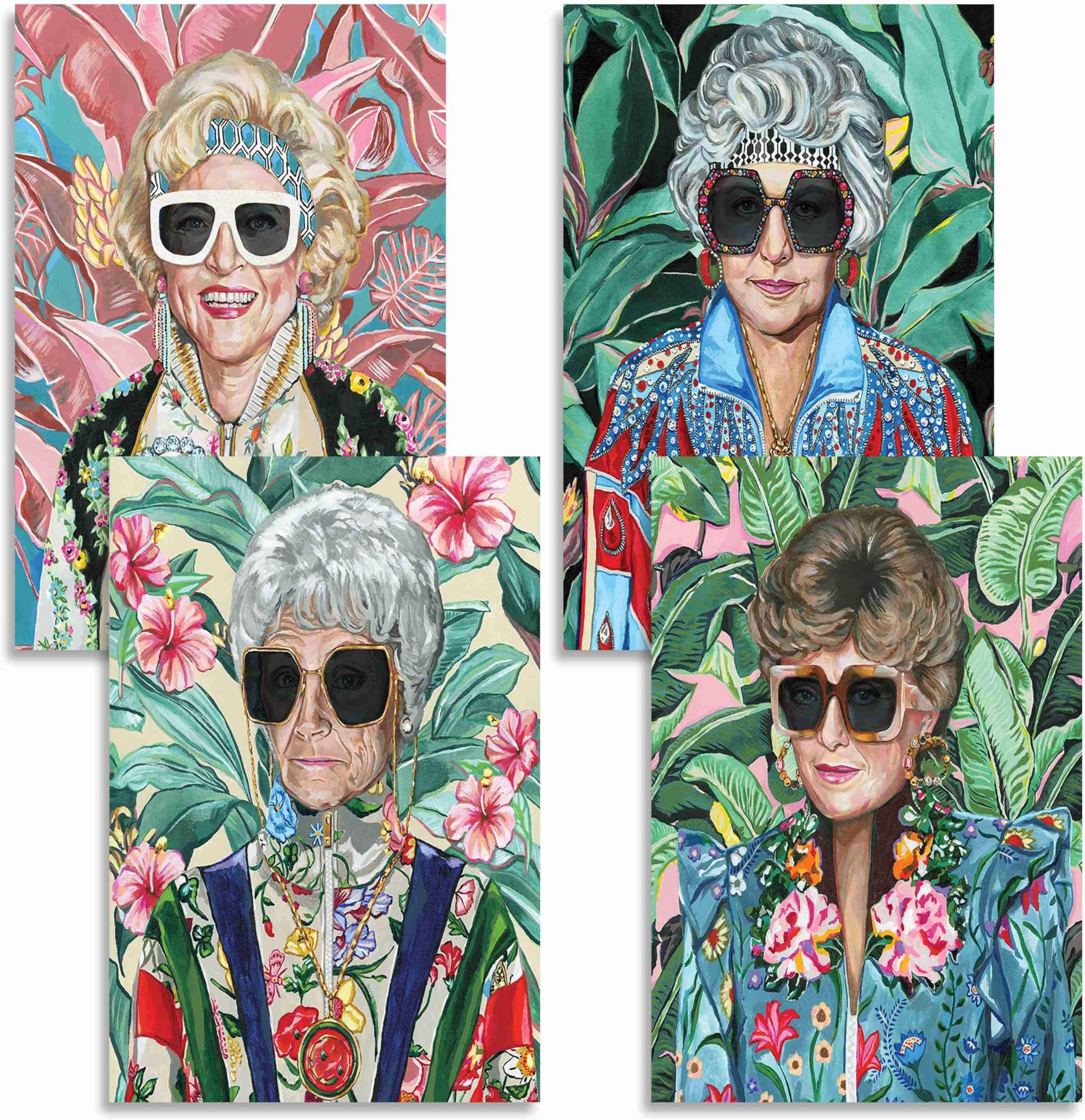 80s Artwork Fashion Golden Wall Art Girls Poster For Woman Room Decor Golden Girls Canvas Painting Prints (Set of 4PCS-L24"xW16"-CANVAS) Pictures For Home Girl Dorm Decor Gift