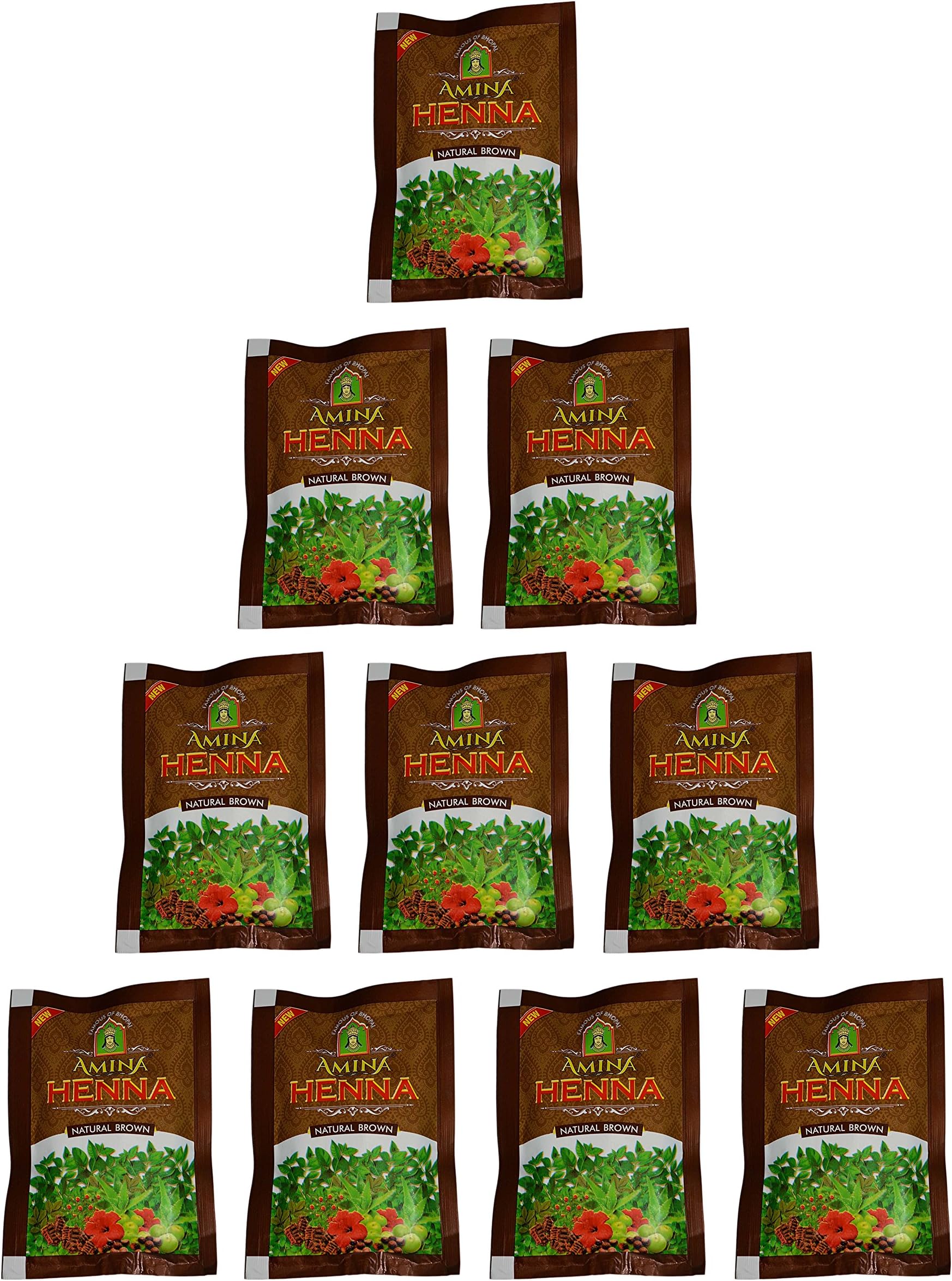 Amina Henna Powder, Brown, (Pack of 10)