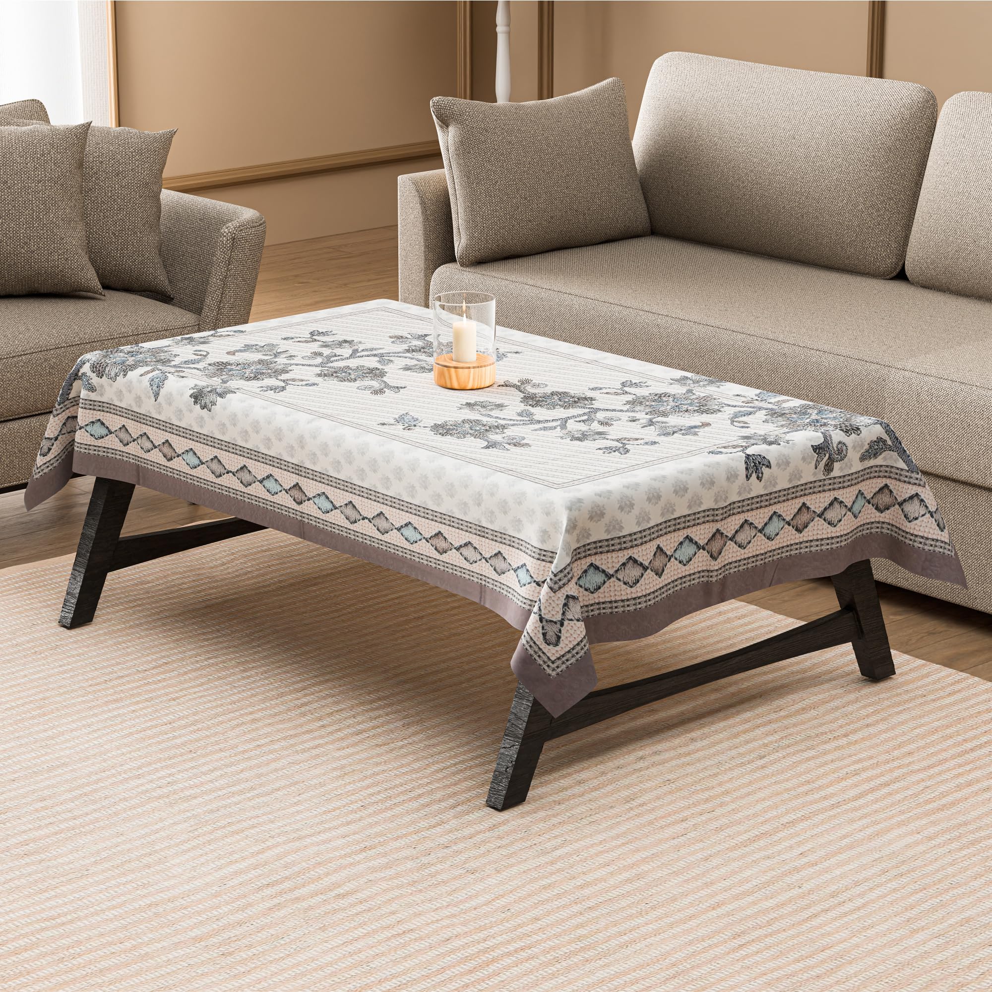 Kuber Industries 40x60 Inch Cotton 4 Seater Table Cover Cloth | Centre Table Cover/Sheet for Party and Events | 730 Embroidery Flower Digital Print - Grey