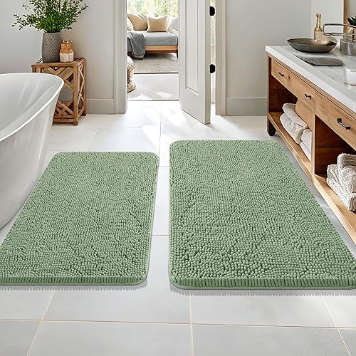 Miniatura 150 de OLANLY Juego de 2 alfombras de baño, tapetes de baño de felpilla suave y absorbente y tapete para inodoro con contorno en forma de U, alfombra de
