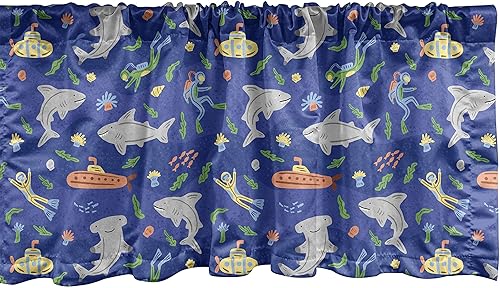 Miniatura 24 de Lunarable Cenefa de ventana abstracta contemporánea, líneas irregulares monocromáticas y nodos patrón curvilíneo, cenefa de cortina para decoración