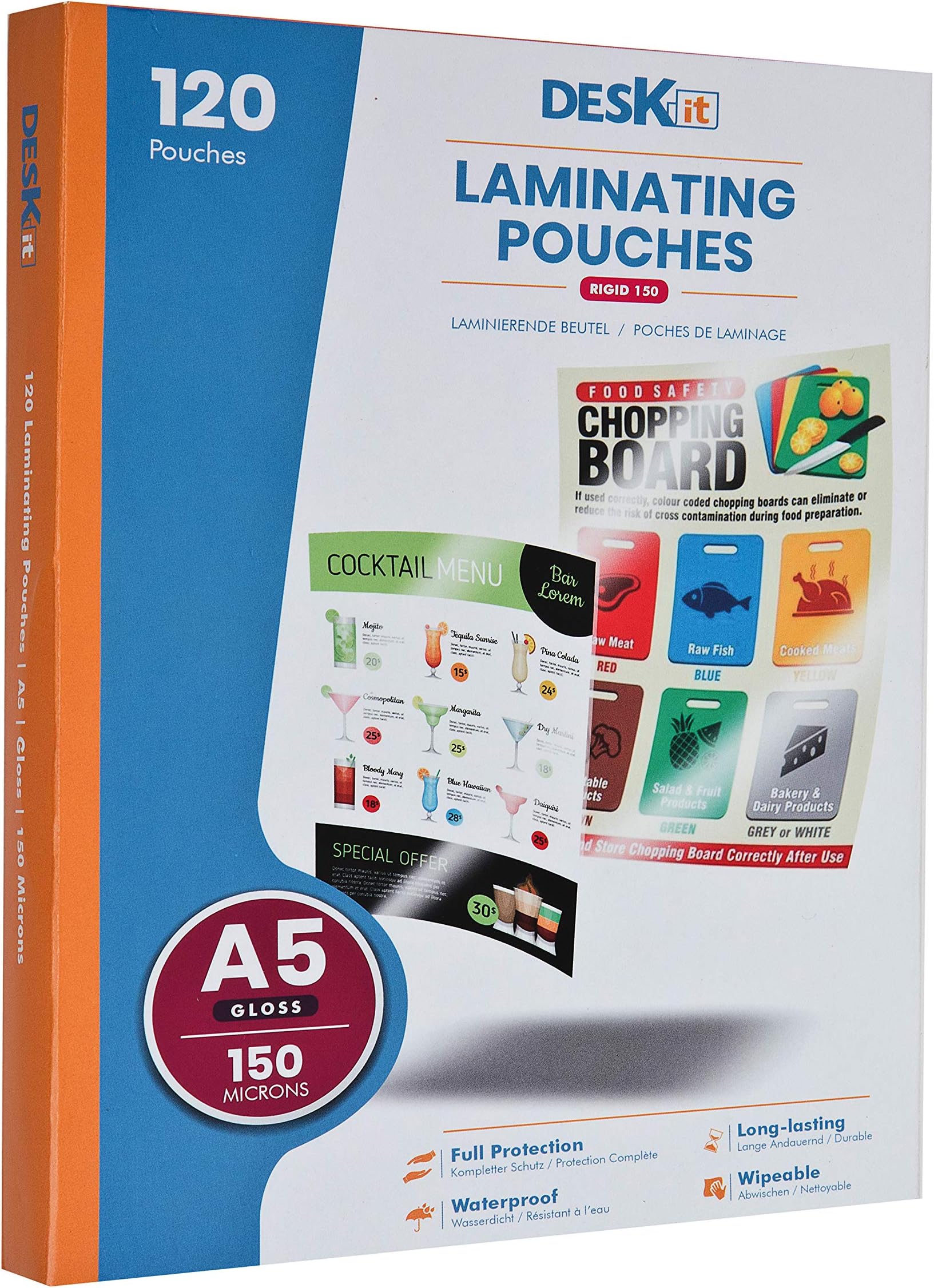 Deskit A5 Laminating Pouches, Gloss, 120 Sheets, 150 Microns- Clear and Durable Presentations - Handy Size with Ideal Rigidity for Everyday Use.