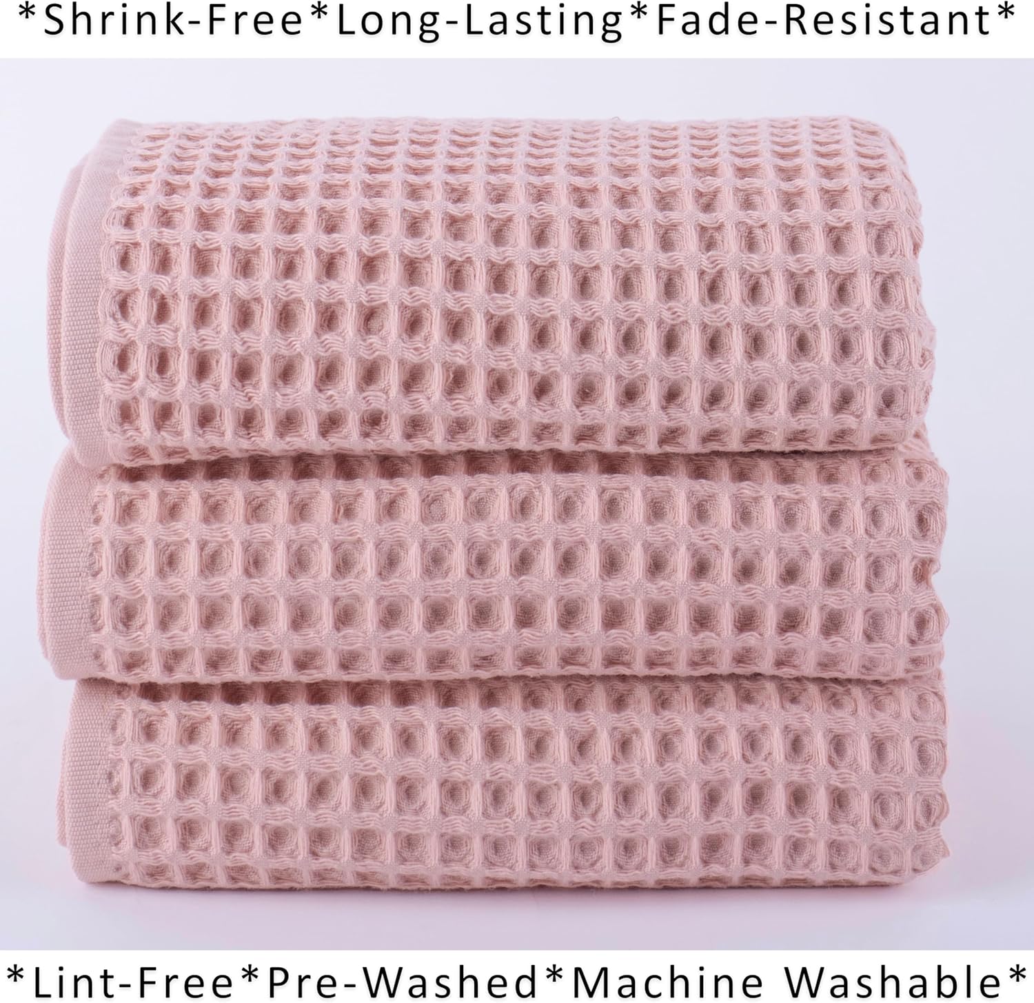 PÜSKÜL Natural 100% Turkish Cotton Waffle Kitchen Towels Set of 3 | Oeko-Tex, Premium Waffle Hand Towels for Bathroom | Soft Absorbent Quick-Dry Lint-Free Dish Towel Large 32x16 inch (3, Pink Powder)