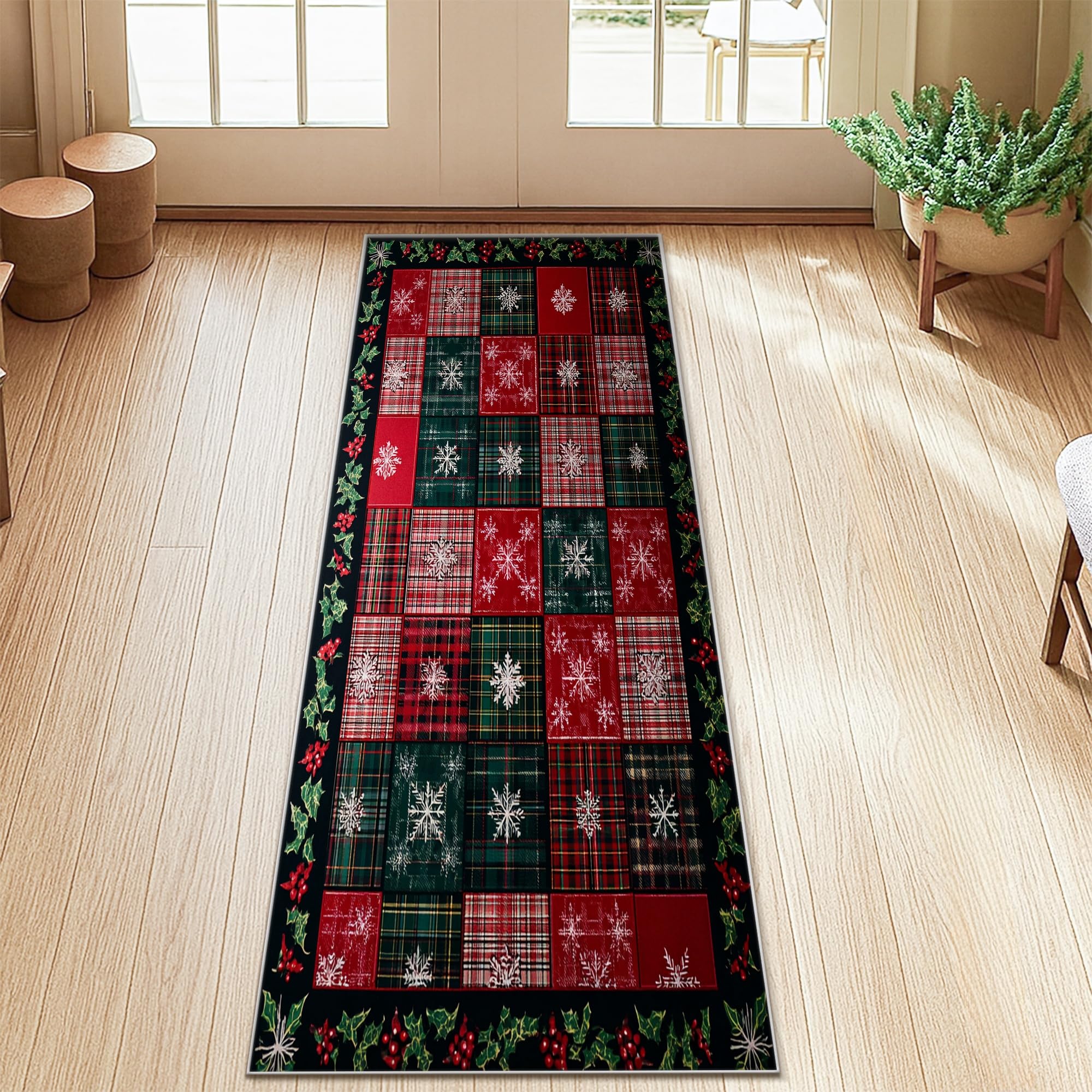 Tapis de couloir rectangulaire cuisine salle de bain rouge 61x152