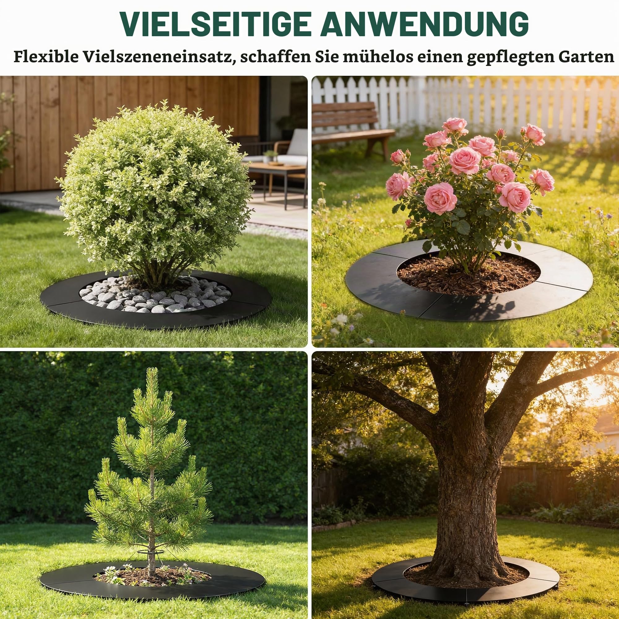 UISEBRT Flacher Baumring Rasenkante aus wetterfest verzinkt Metall,Mähroboter Mähkante für Bäume und Sträucher,Garten, Wurzelschutz,Schwarz Ø 60/90 cm