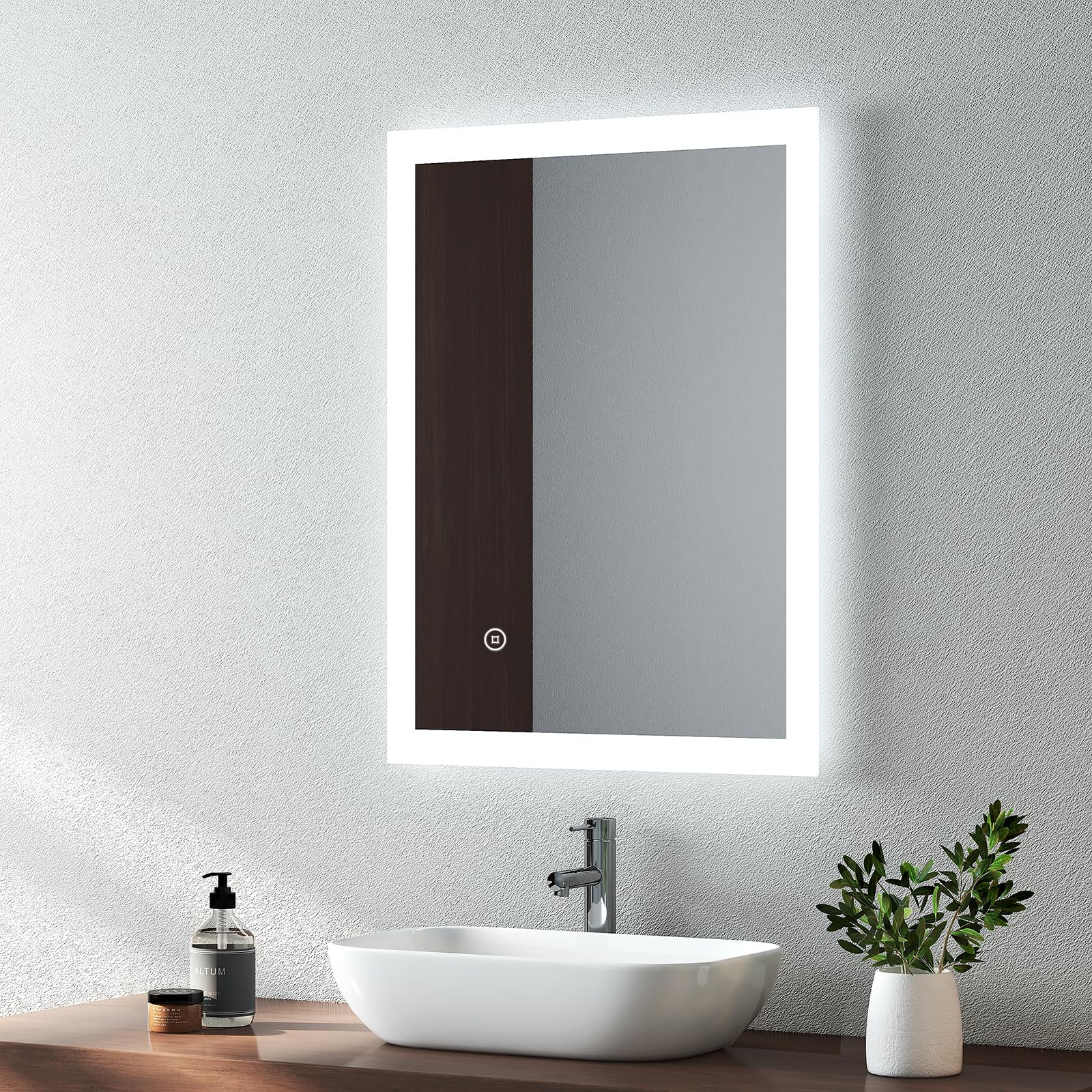 EMKE450 X 600 mm Illuminated Backlit LED Bathroom Mirror, Wall Mounted Multifunction Bathroom Vanity Mirror with Lights and Demister Pad, Energy-Saving Illuminated Smart Mirror