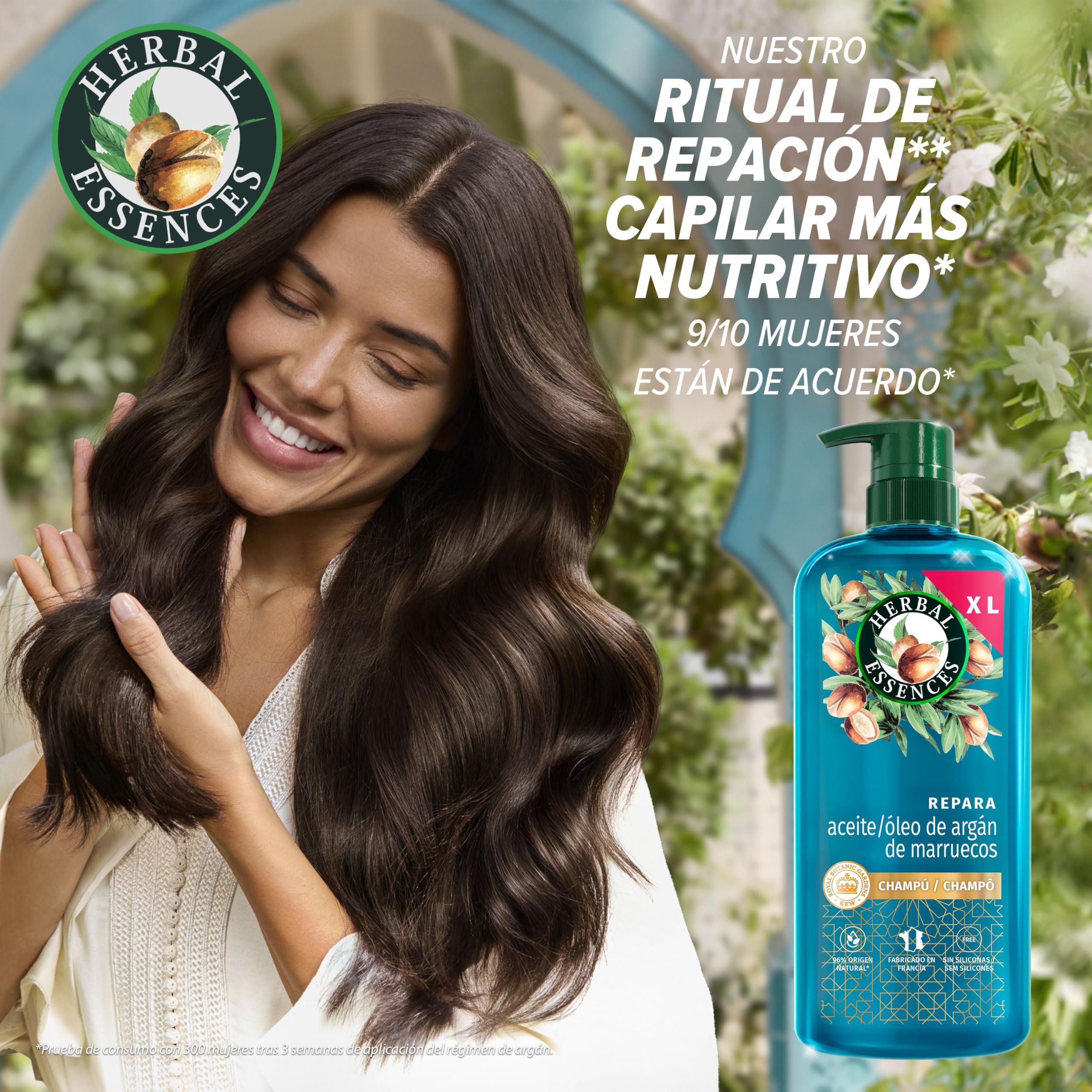 Herbal Essences Champú Reparador, Aceite Argán Marruecos, 3x 650ml, Pelo Dañado, Nutrición Intensa, Pelo Suave Sedoso, Sin Siliconas, Vegano — view 2