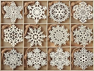 JOIEDOMI 96 Pcs Christmas Snowflake Decorations Ornaments Snowflakes Wood Slices, Party Favors Blank Unfinished Wooden Xmas Hanging DIY Ornaments Christmas Tree Decorations Indoor Crafts