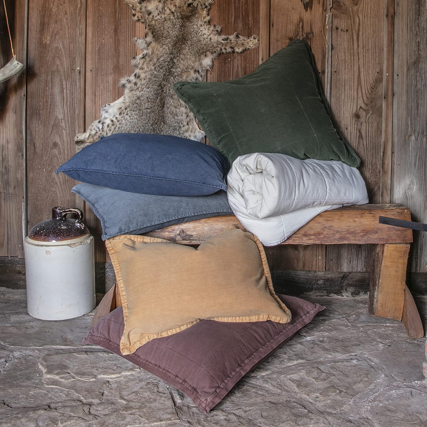 HiEnd Accents Stonewashed Cotton Canvas Coverlet, King Size, Sarsaparilla Solid Color, Soft Lightweight Cotton Coverlet, Oversized Box Stitch Pattern, Classic Chic Casual Modern Rustic Bedspread