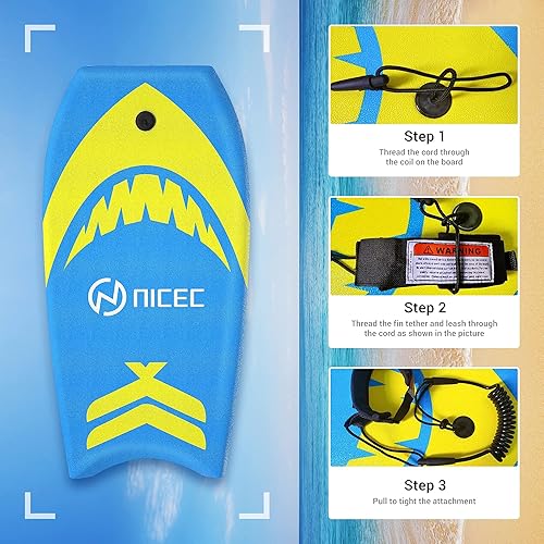 Miniatura 9 de Nice C Tabla de carrocería bodyboard tabla de surf para niños con correa de aleta ajustable y correa ligera con núcleo EPS para remar surf cubierta