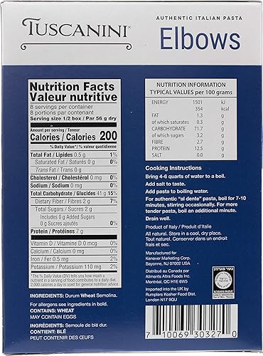Miniatura 2 de Tuscanini Auténtica pasta italiana de macarrones de codo de 16 onzas (paquete de 4) fabricada con trigo duro de primera calidad, hecha en 7-10