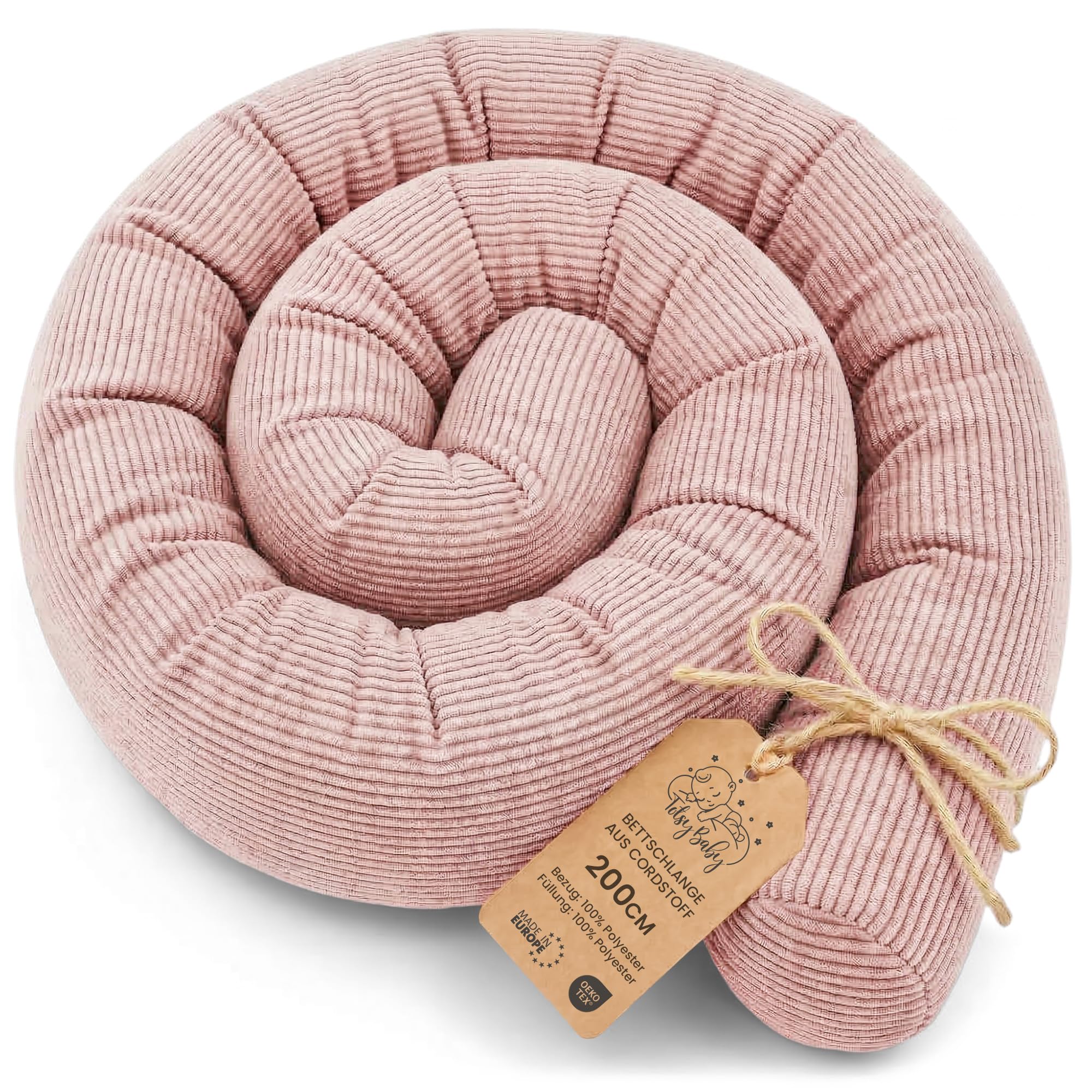 Totsy Baby Seitenschläferkissen Bettschlange Body Pillow 200 cm - Kopfkissen lang Bettrolle Schlafkissen Nackenrolle Kissen Oeko-Tex Rosa Cordstoff