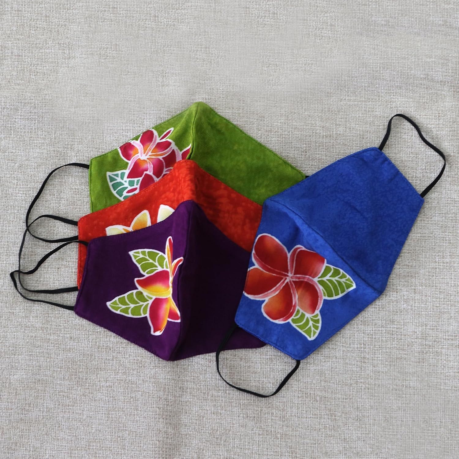 NOVICA Artisan Handmade Handpainted Rayon Face Masks 4 Plumeria Balinese Batik 2layer Accessories Assorted Ear Loop Indonesia Floral ' Island Plumeria' Set of 4
