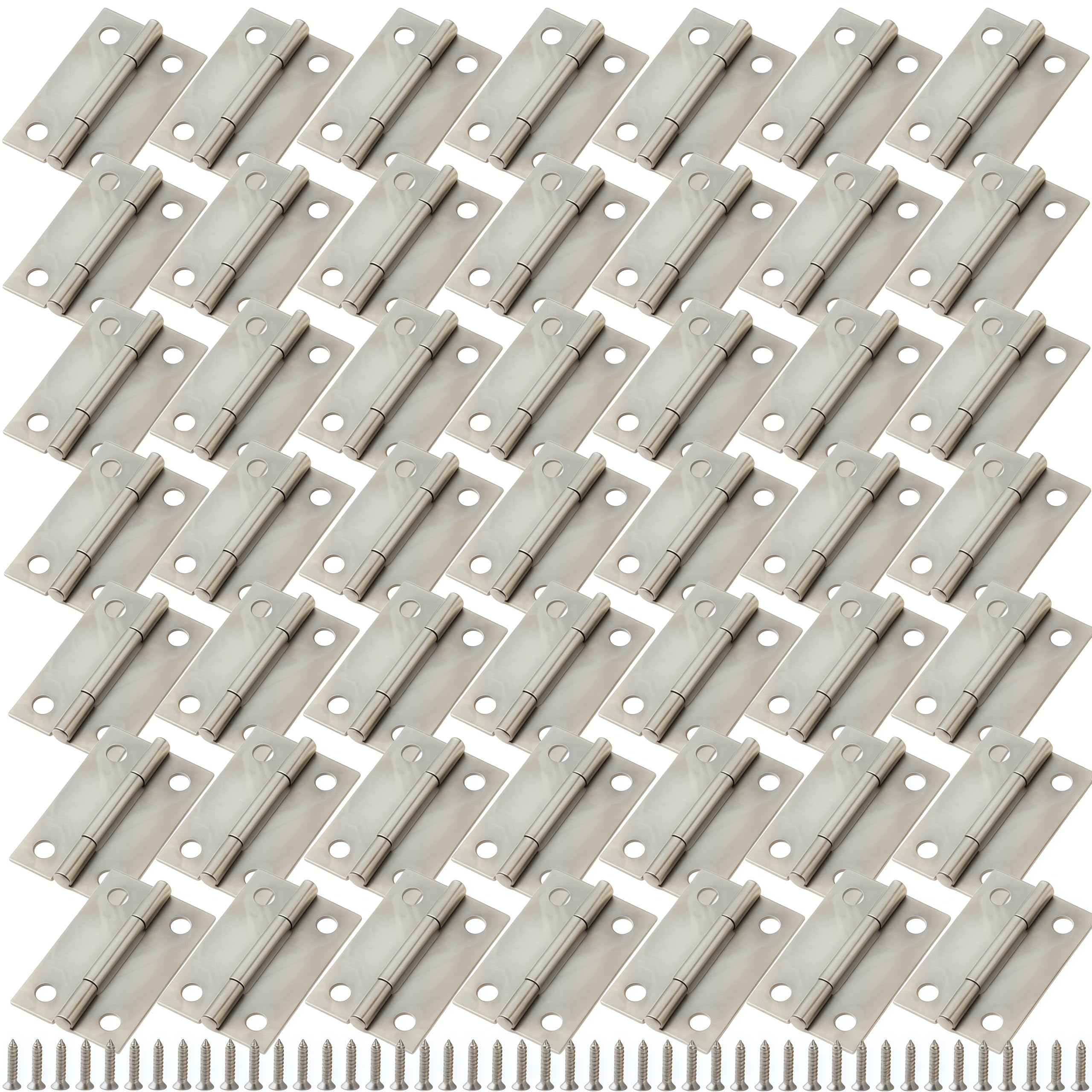 Vbnexyr Silver Folding Hinge 50 Piece Pack Of 1.5 Inch Iron Folding Hinges In A Wooden Box; Bag And Luggage Hardware With Screws