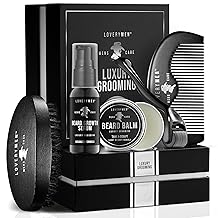 LOVERY Beard Growth Kit - Gifts for Men - Self Care Kit with Beard Serum, Beard Balm, Comb, Beard Brush & More Mens Gifts for Him, Boyfriend, Husband, Dad - Enhanced Beard Kit - Birthday Gifts